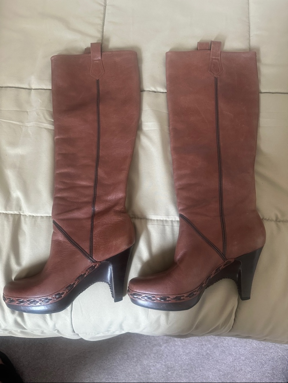 Cole Haan Tall Brown Leather Platform Heeled Boots